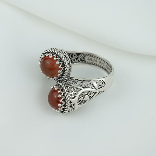 925 Sterling Silver Filigree Art Lace Embroidery Women Double Stone Bypass Cocktail Ring with Amethyst, Citrine, Blue Topaz, Blue Quartz Gemstones, Luxurious Gift Packed