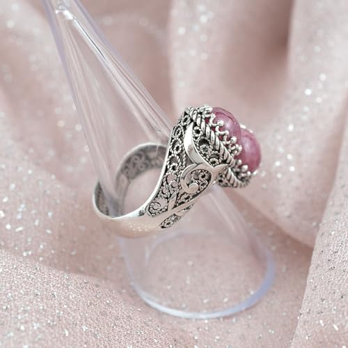 925 Sterling Silver Filigree Art Lace Embroidery Women Double Stone Bypass Cocktail Ring with Amethyst, Citrine, Blue Topaz, Blue Quartz Gemstones, Luxurious Gift Packed