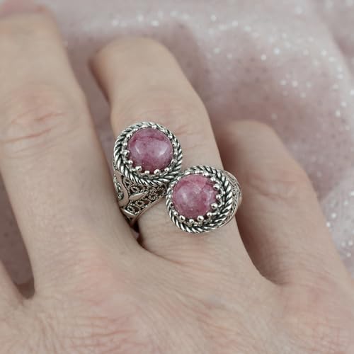925 Sterling Silver Filigree Art Lace Embroidery Women Double Stone Bypass Cocktail Ring with Amethyst, Citrine, Blue Topaz, Blue Quartz Gemstones, Luxurious Gift Packed