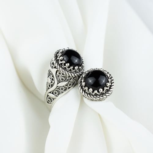925 Sterling Silver Filigree Art Lace Embroidery Women Double Stone Bypass Cocktail Ring with Amethyst, Citrine, Blue Topaz, Blue Quartz Gemstones, Luxurious Gift Packed