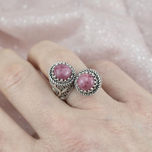 925 Sterling Silver Filigree Art Lace Embroidery Women Double Stone Bypass Cocktail Ring with Amethyst, Citrine, Blue Topaz, Blue Quartz Gemstones, Luxurious Gift Packed