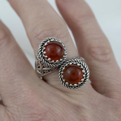 925 Sterling Silver Filigree Art Lace Embroidery Women Double Stone Bypass Cocktail Ring with Amethyst, Citrine, Blue Topaz, Blue Quartz Gemstones, Luxurious Gift Packed