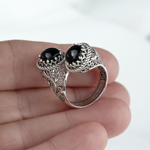 925 Sterling Silver Filigree Art Lace Embroidery Women Double Stone Bypass Cocktail Ring with Amethyst, Citrine, Blue Topaz, Blue Quartz Gemstones, Luxurious Gift Packed