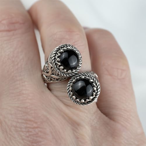 925 Sterling Silver Filigree Art Lace Embroidery Women Double Stone Bypass Cocktail Ring with Amethyst, Citrine, Blue Topaz, Blue Quartz Gemstones, Luxurious Gift Packed