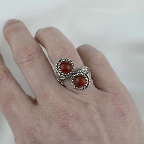 925 Sterling Silver Filigree Art Lace Embroidery Women Double Stone Bypass Cocktail Ring with Amethyst, Citrine, Blue Topaz, Blue Quartz Gemstones, Luxurious Gift Packed