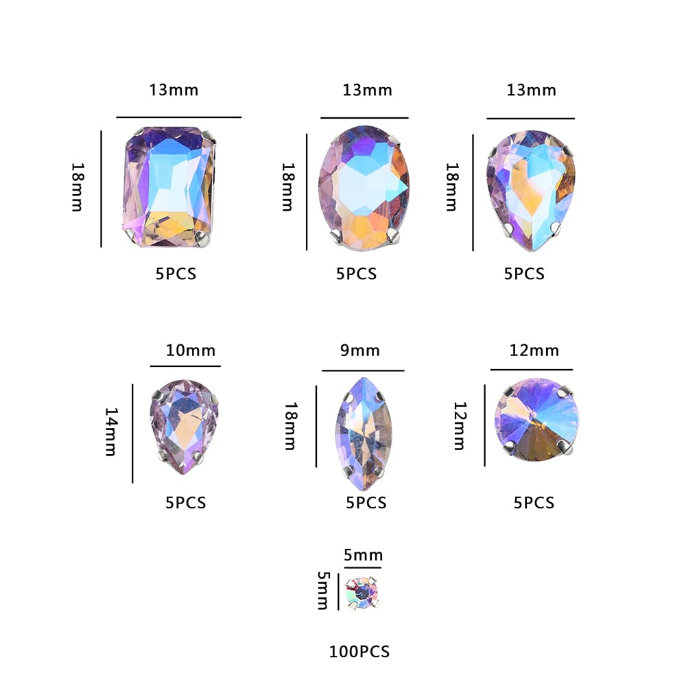 Choupee 130PCS Sew on Glass Rhinestone Blue,Sew On Rhinestone Metal Back Prong Setting Sewing Claw Rhinestone Mixed Shapes Sew On Glass Gems for Jewelry, Clothes, Costume, Shoes,Dress, Garments