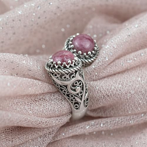 925 Sterling Silver Filigree Art Lace Embroidery Women Double Stone Bypass Cocktail Ring with Amethyst, Citrine, Blue Topaz, Blue Quartz Gemstones, Luxurious Gift Packed