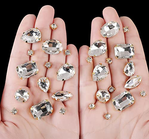 Choupee 130PCS Sew on Glass Rhinestone Blue,Sew On Rhinestone Metal Back Prong Setting Sewing Claw Rhinestone Mixed Shapes Sew On Glass Gems for Jewelry, Clothes, Costume, Shoes,Dress, Garments