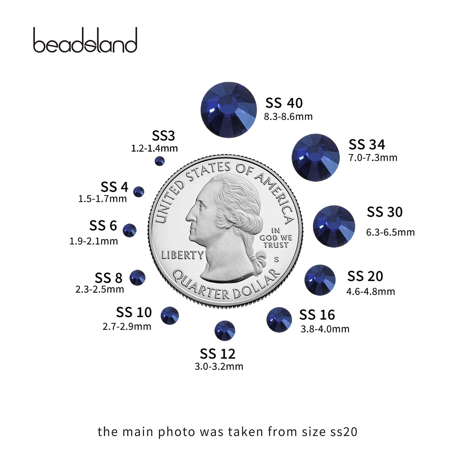 Beadsland 1440 Piece Flat Back Crystal Rhinestones Round Gems, Sapphire(SS10(2.7-2.8mm))