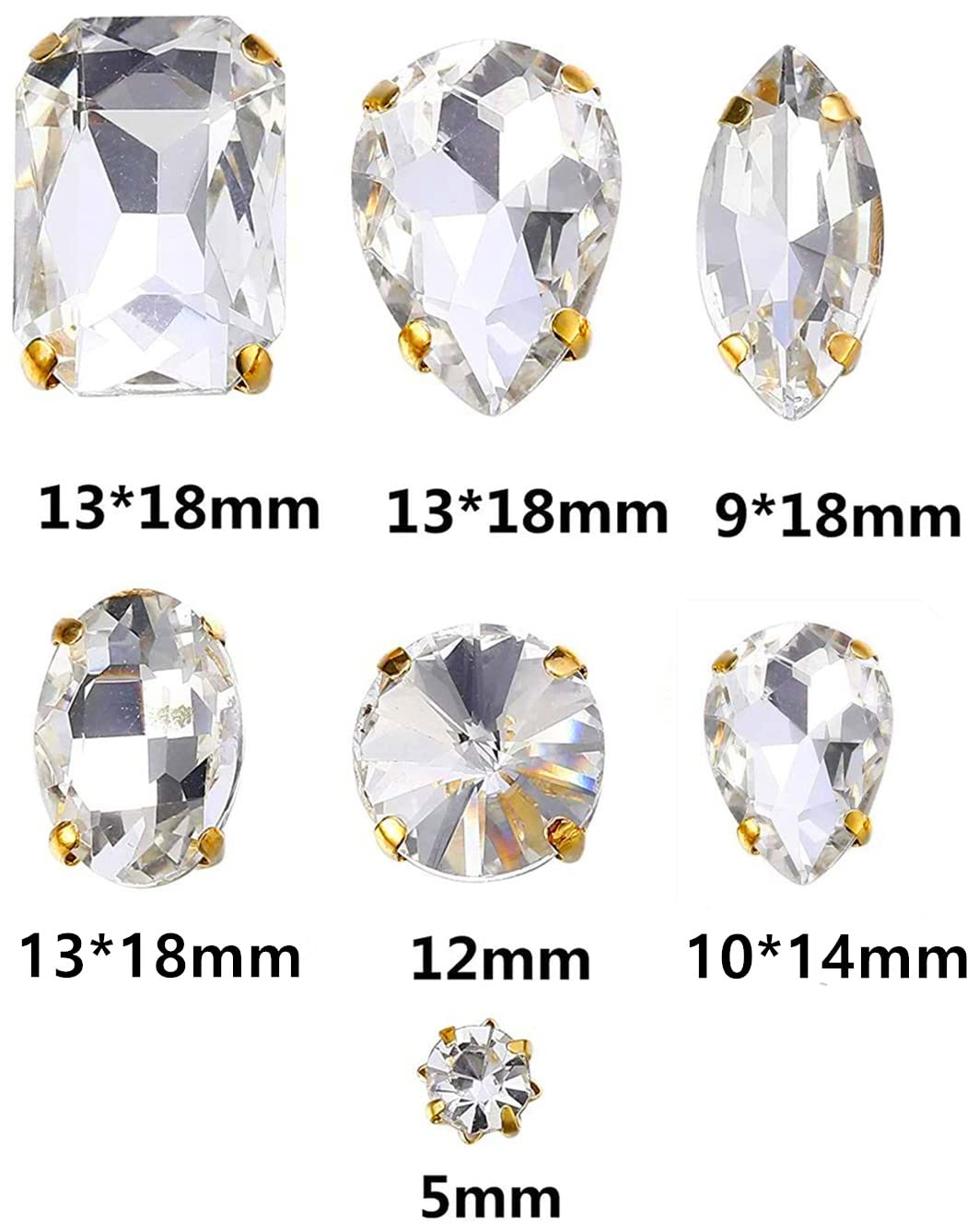 Choupee 130PCS Sew on Glass Rhinestone Blue,Sew On Rhinestone Metal Back Prong Setting Sewing Claw Rhinestone Mixed Shapes Sew On Glass Gems for Jewelry, Clothes, Costume, Shoes,Dress, Garments