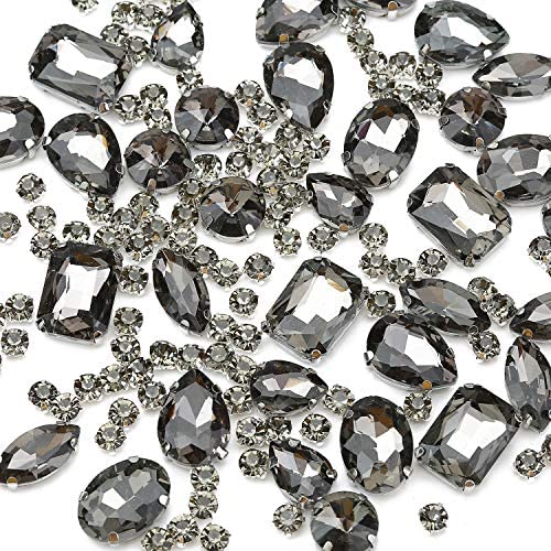 Choupee 130PCS Sew on Glass Rhinestone Blue,Sew On Rhinestone Metal Back Prong Setting Sewing Claw Rhinestone Mixed Shapes Sew On Glass Gems for Jewelry, Clothes, Costume, Shoes,Dress, Garments