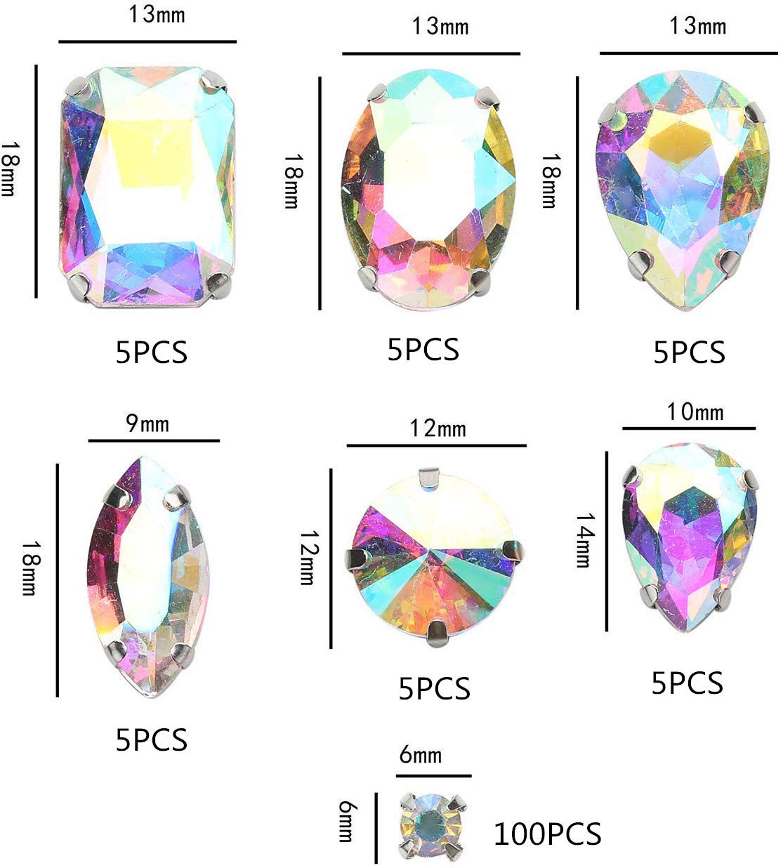 Choupee 130PCS Sew on Glass Rhinestone Blue,Sew On Rhinestone Metal Back Prong Setting Sewing Claw Rhinestone Mixed Shapes Sew On Glass Gems for Jewelry, Clothes, Costume, Shoes,Dress, Garments
