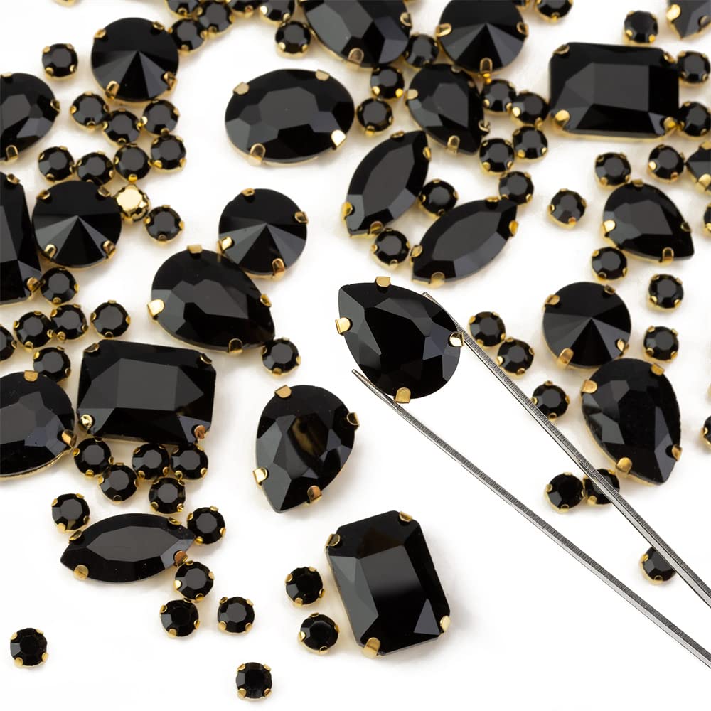 Choupee 130PCS Sew on Glass Rhinestone Blue,Sew On Rhinestone Metal Back Prong Setting Sewing Claw Rhinestone Mixed Shapes Sew On Glass Gems for Jewelry, Clothes, Costume, Shoes,Dress, Garments