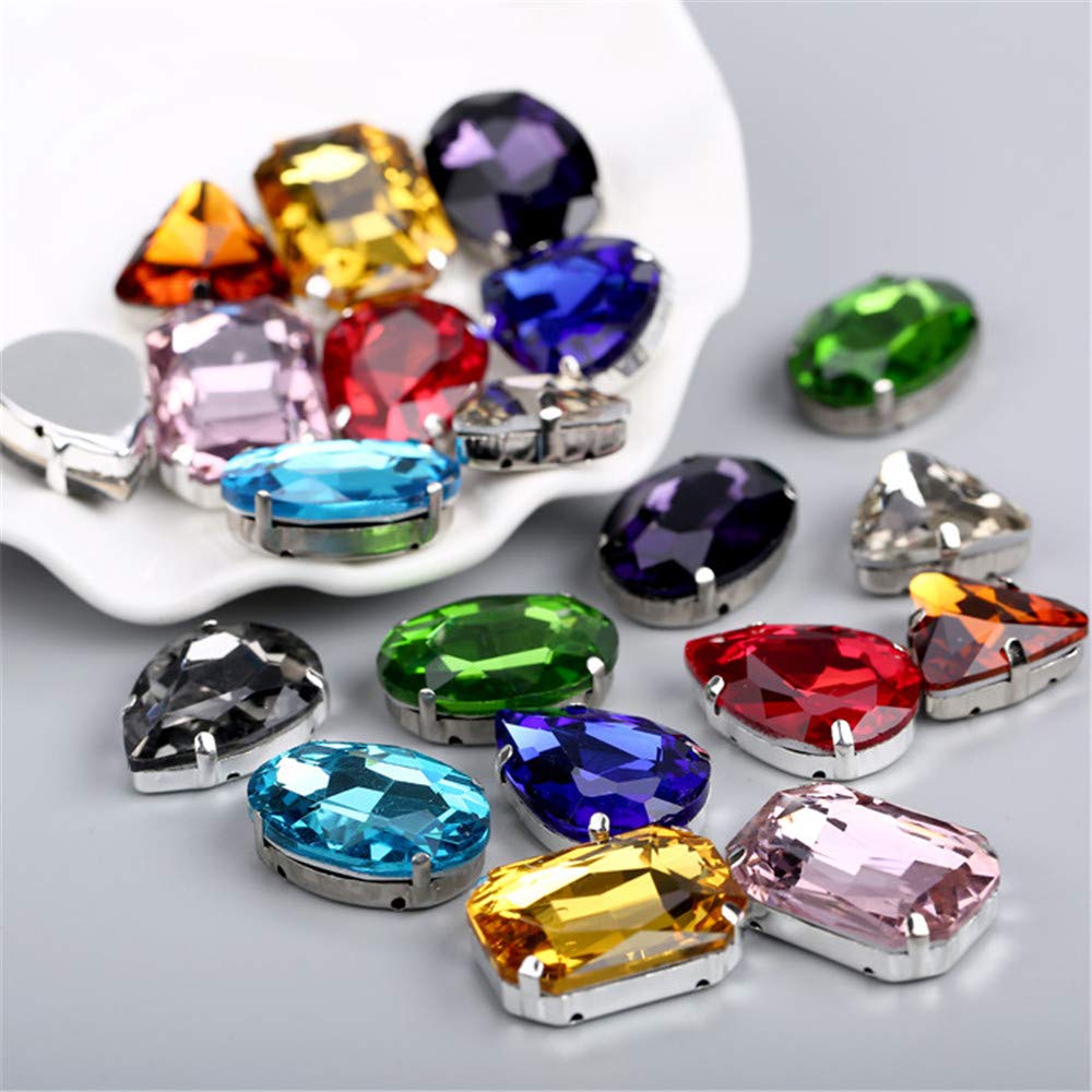 Choupee 130PCS Sew on Glass Rhinestone Blue,Sew On Rhinestone Metal Back Prong Setting Sewing Claw Rhinestone Mixed Shapes Sew On Glass Gems for Jewelry, Clothes, Costume, Shoes,Dress, Garments