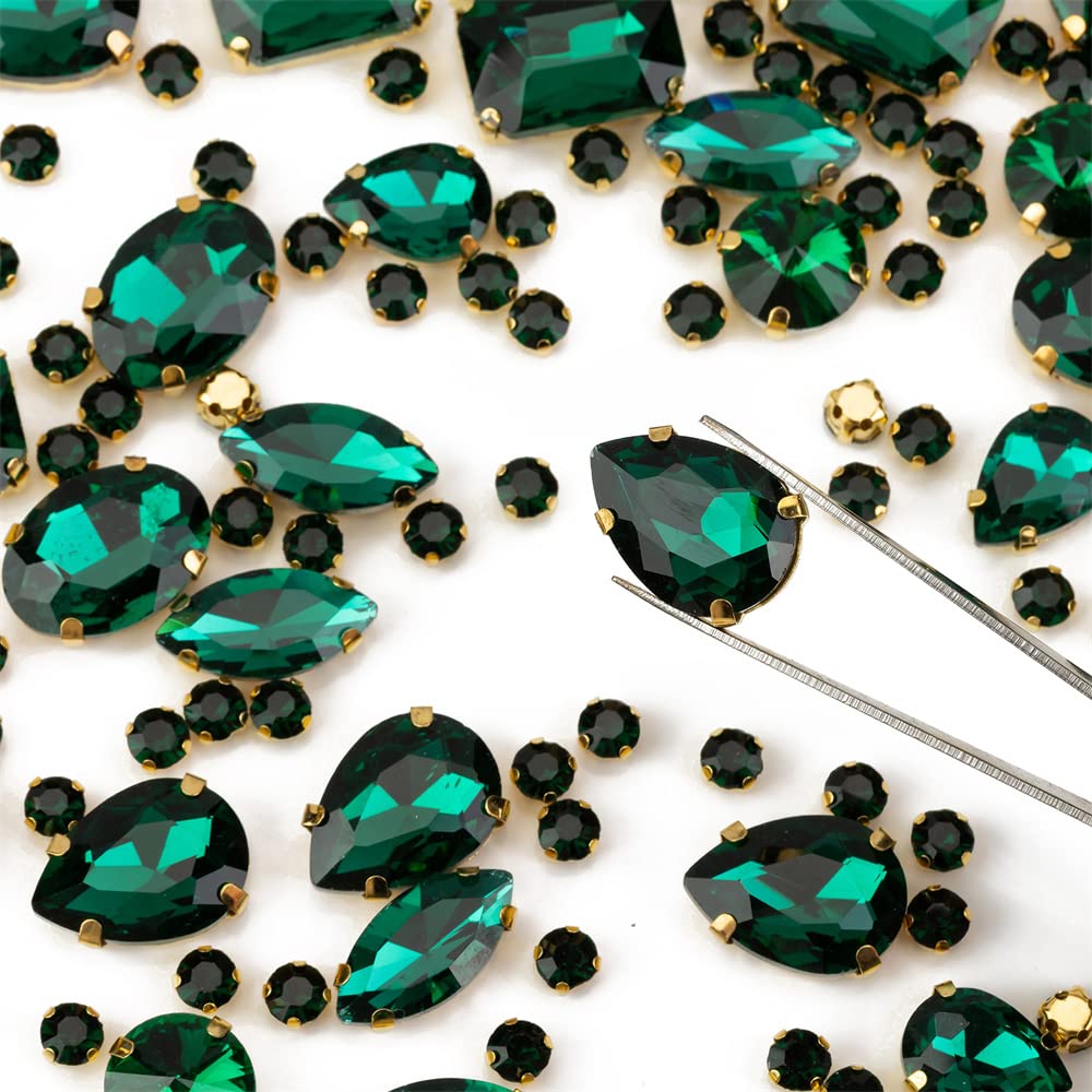 Choupee 130PCS Sew on Glass Rhinestone Blue,Sew On Rhinestone Metal Back Prong Setting Sewing Claw Rhinestone Mixed Shapes Sew On Glass Gems for Jewelry, Clothes, Costume, Shoes,Dress, Garments