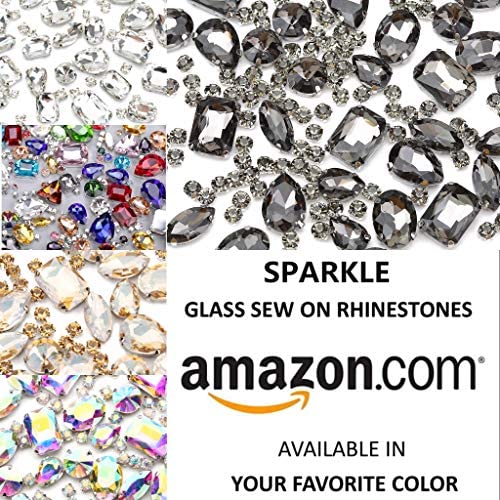 Choupee 130PCS Sew on Glass Rhinestone Blue,Sew On Rhinestone Metal Back Prong Setting Sewing Claw Rhinestone Mixed Shapes Sew On Glass Gems for Jewelry, Clothes, Costume, Shoes,Dress, Garments