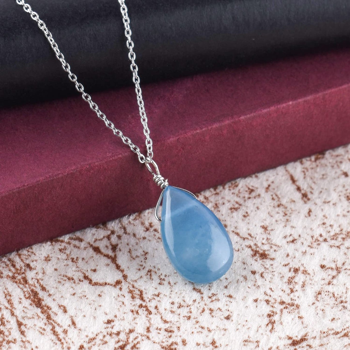 Luxurious Natural Blue Sapphire Gemstone Necklace - Chakra Healing Crystals, 925 Sterling Silver Handmade Statement Jewelry, Valentine Gift for Women, 18 inch by Odrillion Gems