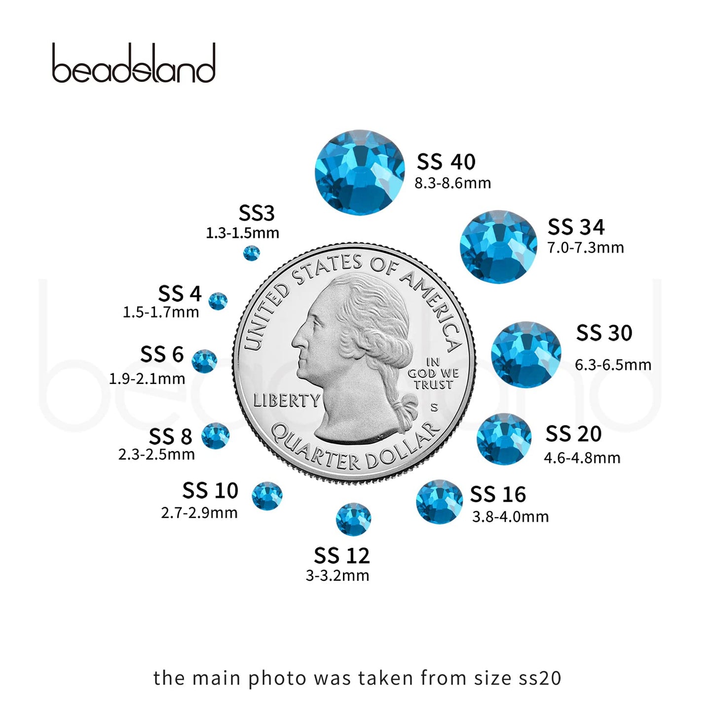 Beadsland 1440 Piece Flat Back Crystal Rhinestones Round Gems, Sapphire(SS10(2.7-2.8mm))
