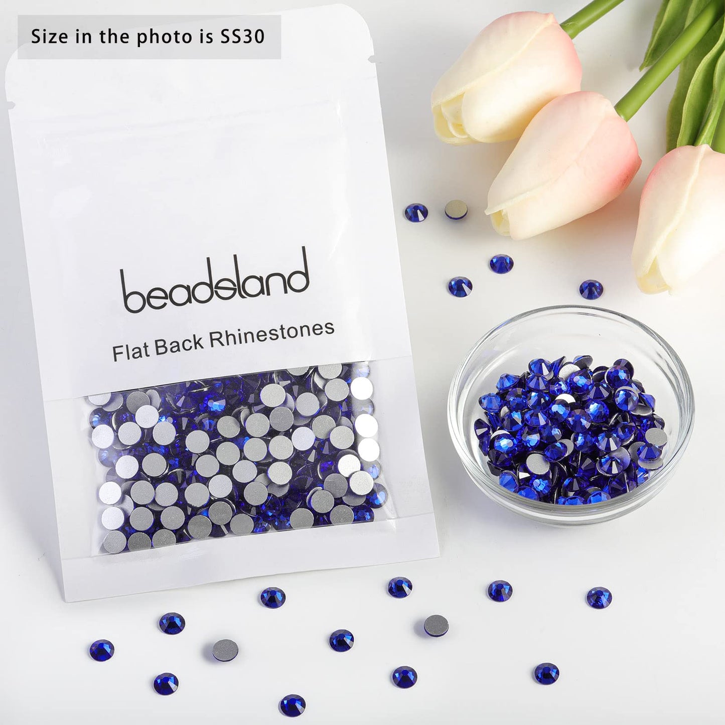 Beadsland 1440 Piece Flat Back Crystal Rhinestones Round Gems, Sapphire(SS10(2.7-2.8mm))