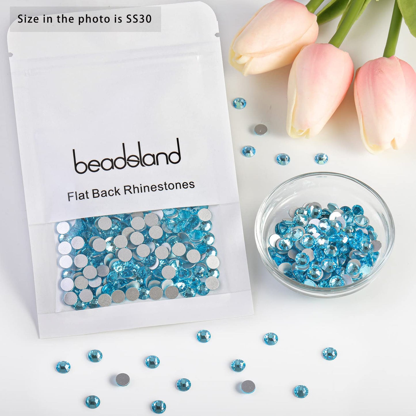 Beadsland 1440 Piece Flat Back Crystal Rhinestones Round Gems, Sapphire(SS10(2.7-2.8mm))