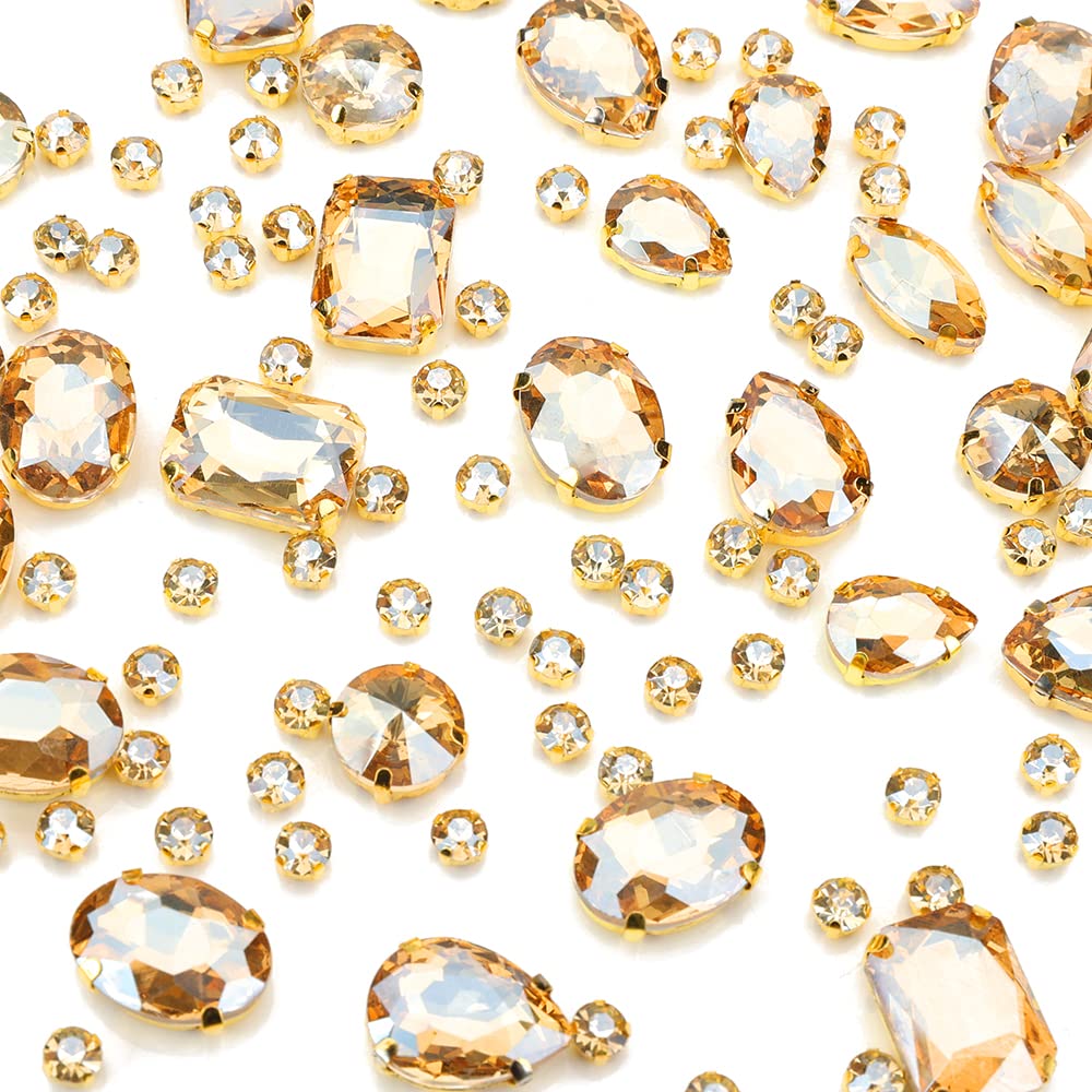 Choupee 130PCS Sew on Glass Rhinestone Blue,Sew On Rhinestone Metal Back Prong Setting Sewing Claw Rhinestone Mixed Shapes Sew On Glass Gems for Jewelry, Clothes, Costume, Shoes,Dress, Garments