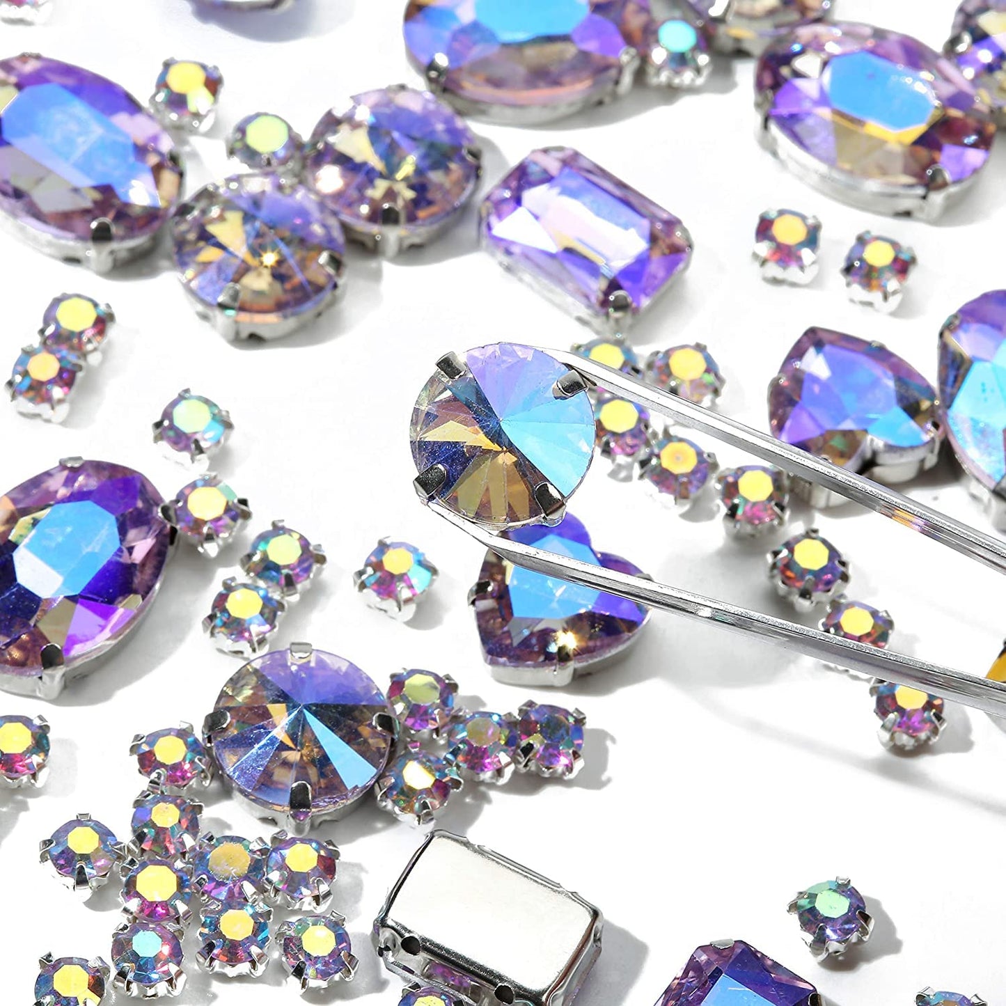 Choupee 130PCS Sew on Glass Rhinestone Blue,Sew On Rhinestone Metal Back Prong Setting Sewing Claw Rhinestone Mixed Shapes Sew On Glass Gems for Jewelry, Clothes, Costume, Shoes,Dress, Garments