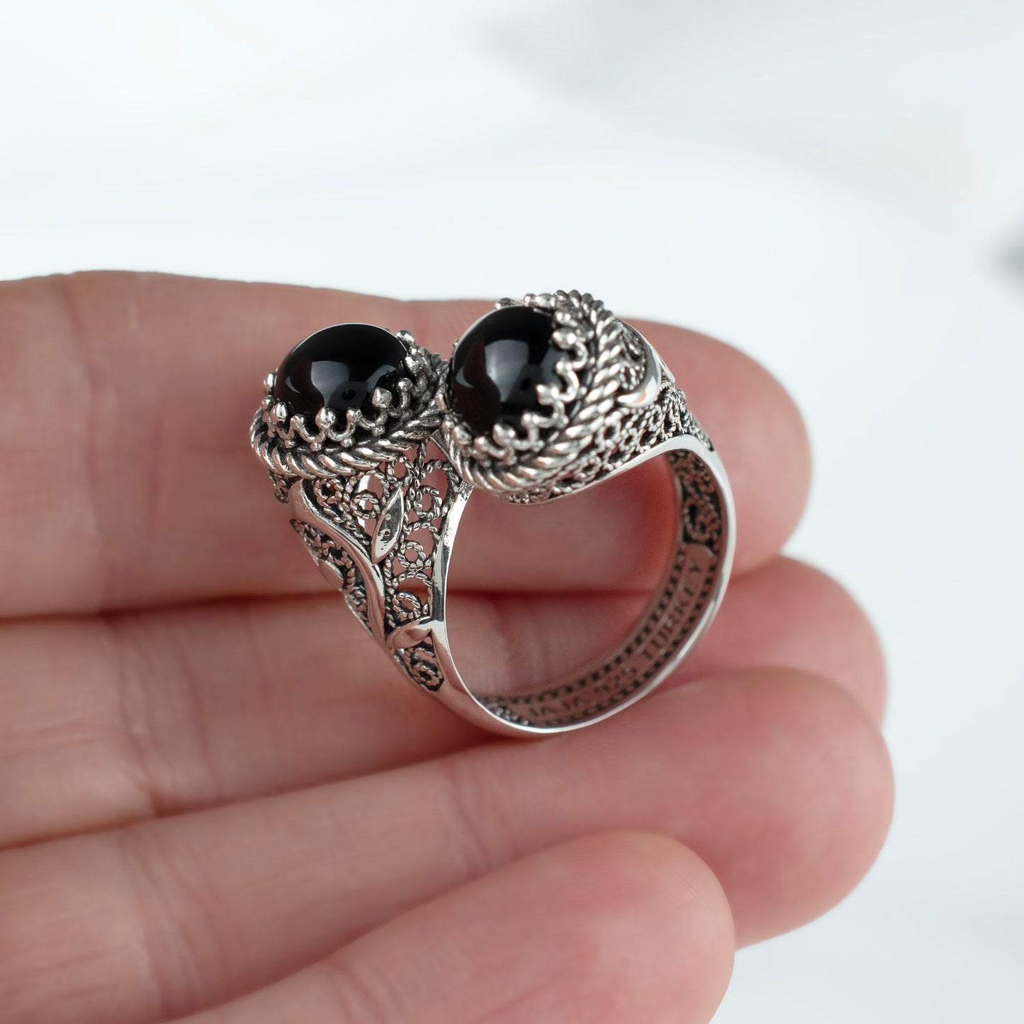 925 Sterling Silver Filigree Art Lace Embroidery Women Double Stone Bypass Cocktail Ring with Amethyst, Citrine, Blue Topaz, Blue Quartz Gemstones, Luxurious Gift Packed