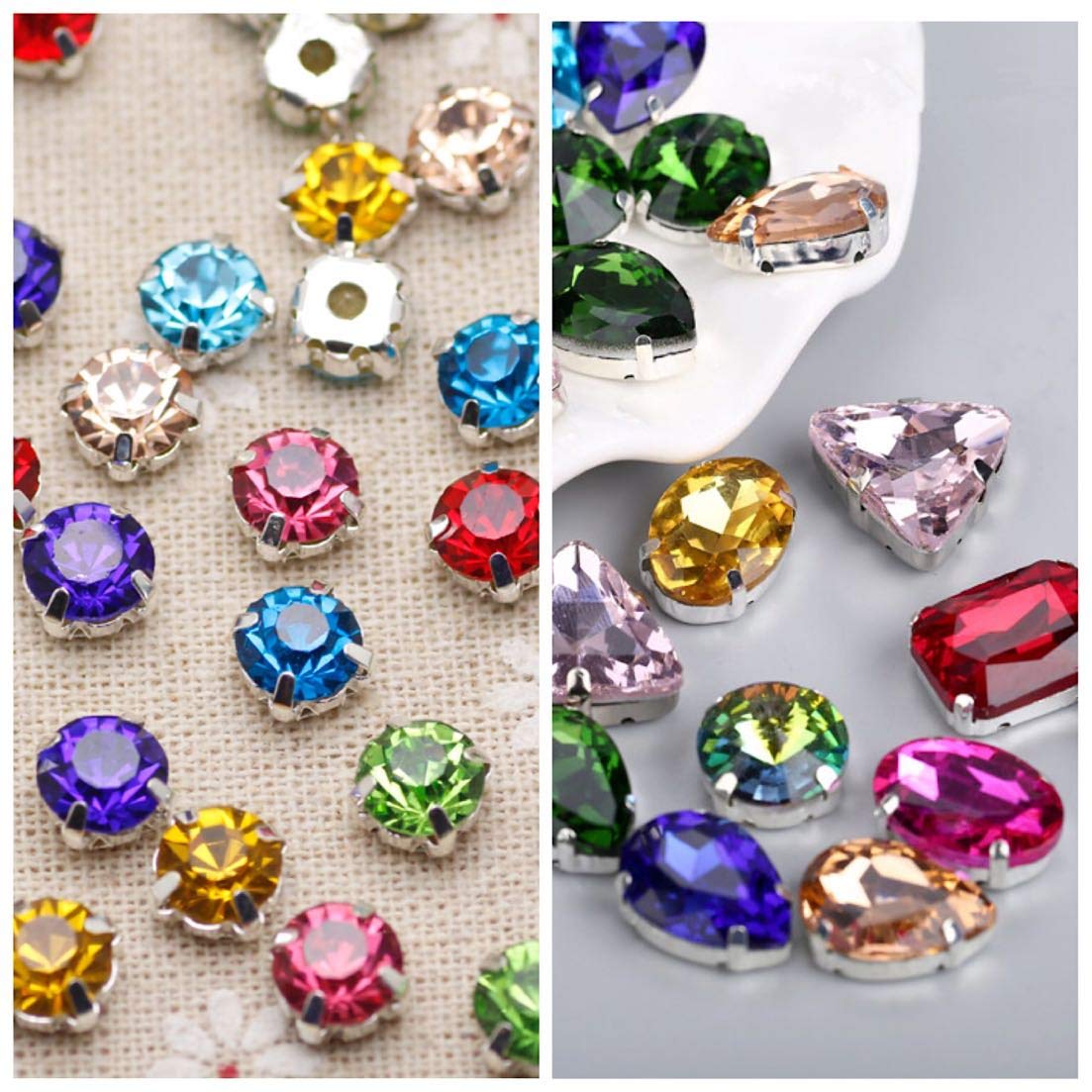 Choupee 130PCS Sew on Glass Rhinestone Blue,Sew On Rhinestone Metal Back Prong Setting Sewing Claw Rhinestone Mixed Shapes Sew On Glass Gems for Jewelry, Clothes, Costume, Shoes,Dress, Garments