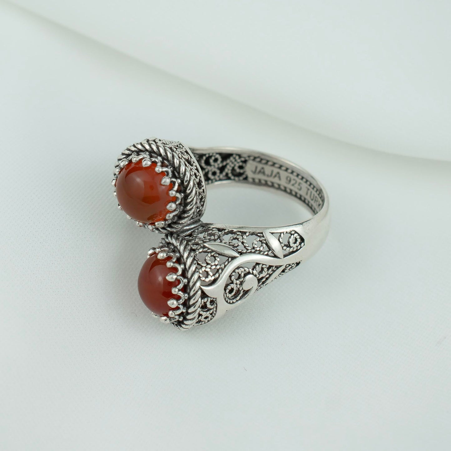 925 Sterling Silver Filigree Art Lace Embroidery Women Double Stone Bypass Cocktail Ring with Amethyst, Citrine, Blue Topaz, Blue Quartz Gemstones, Luxurious Gift Packed