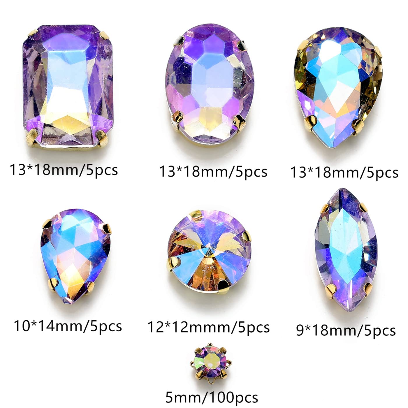 Choupee 130PCS Sew on Glass Rhinestone Blue,Sew On Rhinestone Metal Back Prong Setting Sewing Claw Rhinestone Mixed Shapes Sew On Glass Gems for Jewelry, Clothes, Costume, Shoes,Dress, Garments