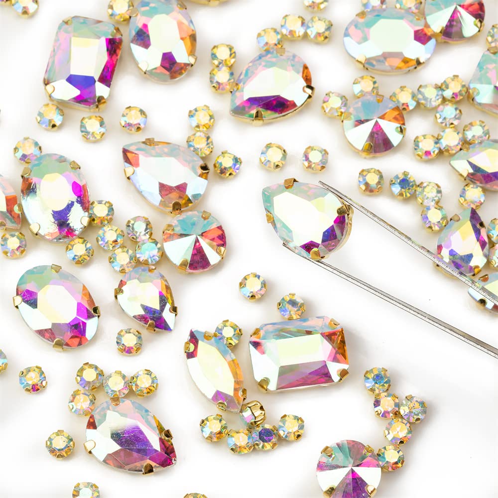 Choupee 130PCS Sew on Glass Rhinestone Blue,Sew On Rhinestone Metal Back Prong Setting Sewing Claw Rhinestone Mixed Shapes Sew On Glass Gems for Jewelry, Clothes, Costume, Shoes,Dress, Garments