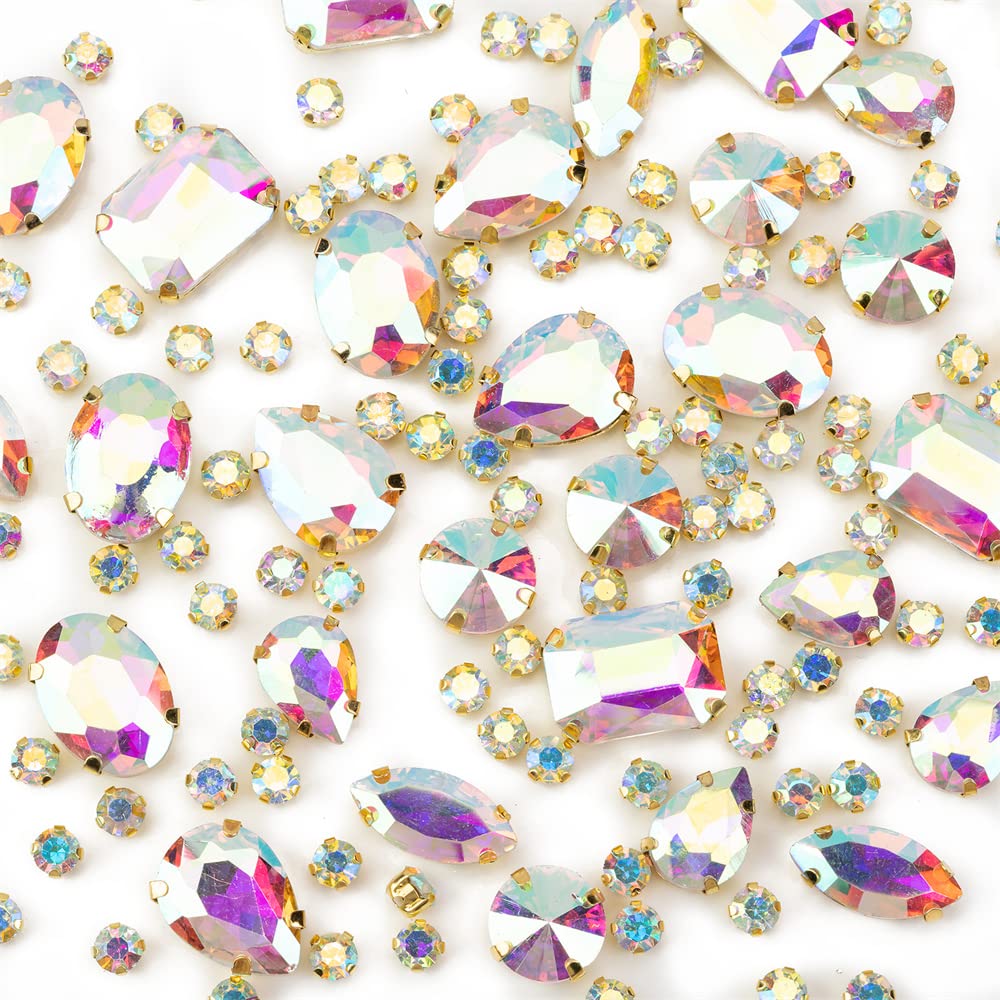 Choupee 130PCS Sew on Glass Rhinestone Blue,Sew On Rhinestone Metal Back Prong Setting Sewing Claw Rhinestone Mixed Shapes Sew On Glass Gems for Jewelry, Clothes, Costume, Shoes,Dress, Garments