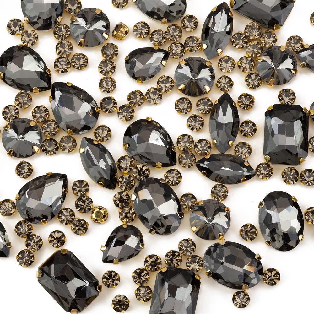 Choupee 130PCS Sew on Glass Rhinestone Blue,Sew On Rhinestone Metal Back Prong Setting Sewing Claw Rhinestone Mixed Shapes Sew On Glass Gems for Jewelry, Clothes, Costume, Shoes,Dress, Garments