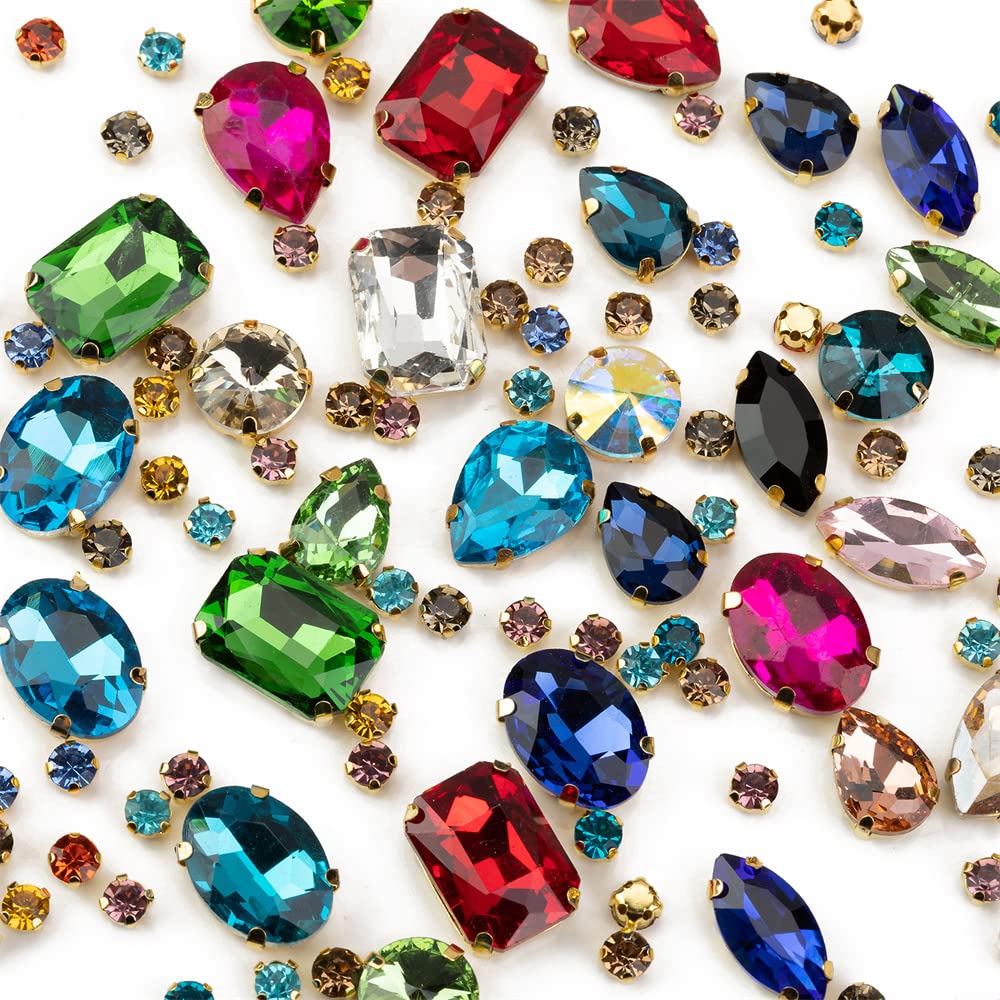 Choupee 130PCS Sew on Glass Rhinestone Blue,Sew On Rhinestone Metal Back Prong Setting Sewing Claw Rhinestone Mixed Shapes Sew On Glass Gems for Jewelry, Clothes, Costume, Shoes,Dress, Garments