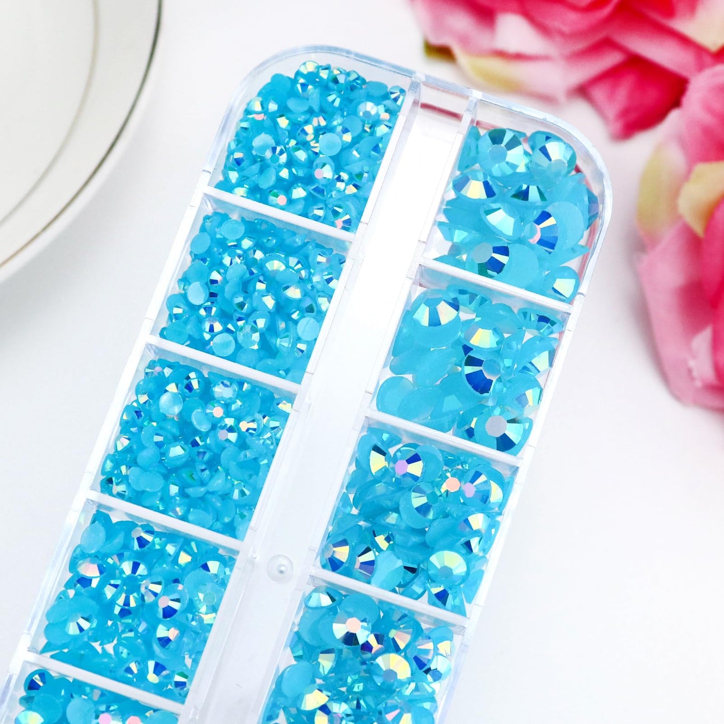 B7000 Clear Glue with 4000PCS Light Blue AB Rhinestones for Crafts Clothing Fabric Shoes, Glue Fix Sky Blue Flatback Gems for Nails Face Jewelry, Mixed 5 Sizes Diamond Gemstones Bejeweled Kit
