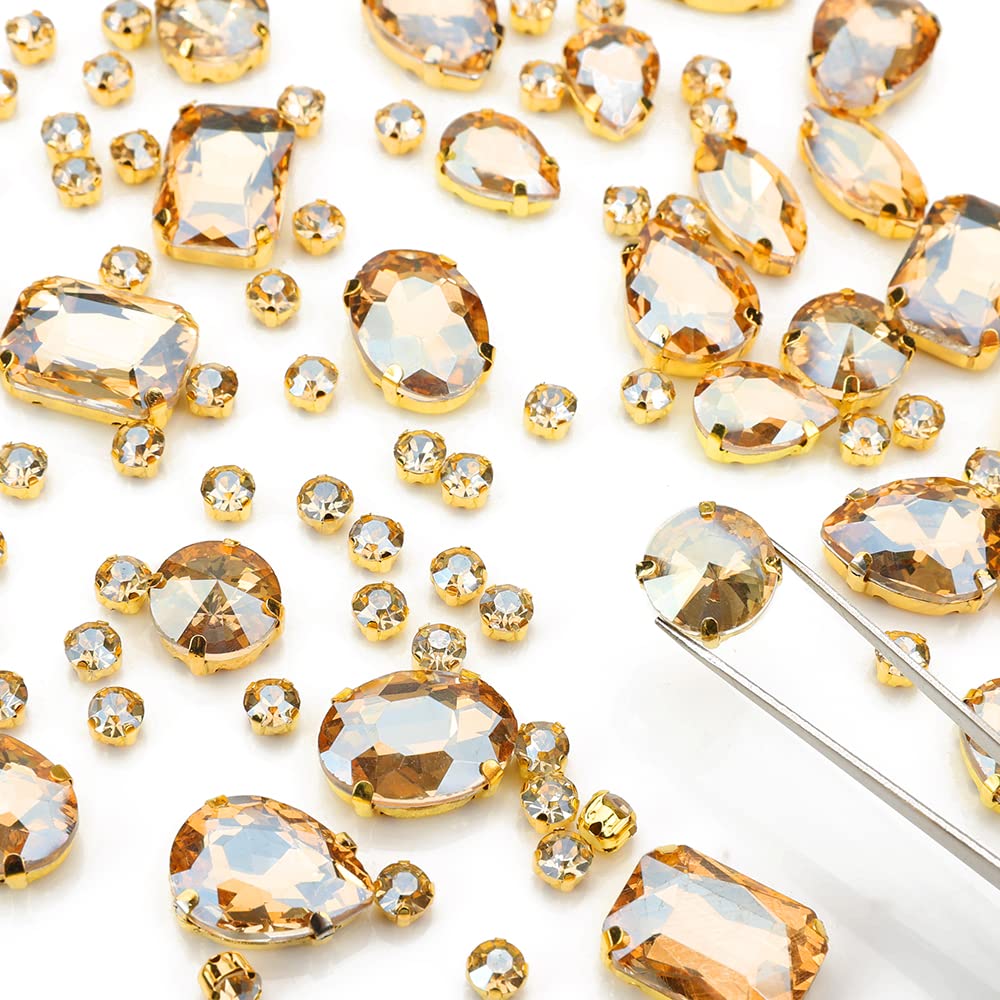 Choupee 130PCS Sew on Glass Rhinestone Blue,Sew On Rhinestone Metal Back Prong Setting Sewing Claw Rhinestone Mixed Shapes Sew On Glass Gems for Jewelry, Clothes, Costume, Shoes,Dress, Garments