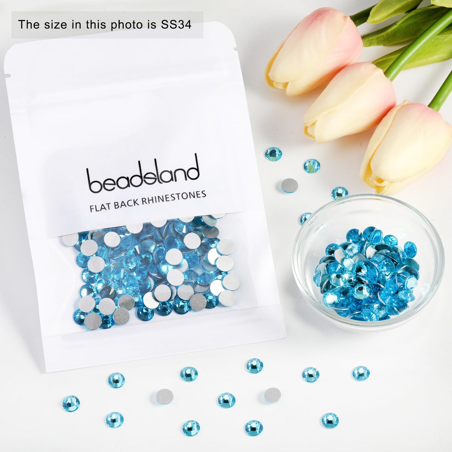Beadsland 1440 Piece Flat Back Crystal Rhinestones Round Gems, Sapphire(SS10(2.7-2.8mm))
