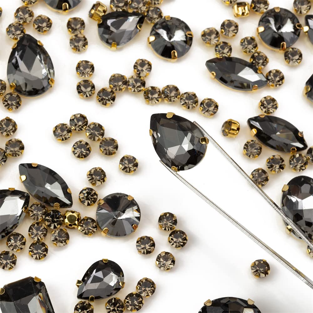 Choupee 130PCS Sew on Glass Rhinestone Blue,Sew On Rhinestone Metal Back Prong Setting Sewing Claw Rhinestone Mixed Shapes Sew On Glass Gems for Jewelry, Clothes, Costume, Shoes,Dress, Garments