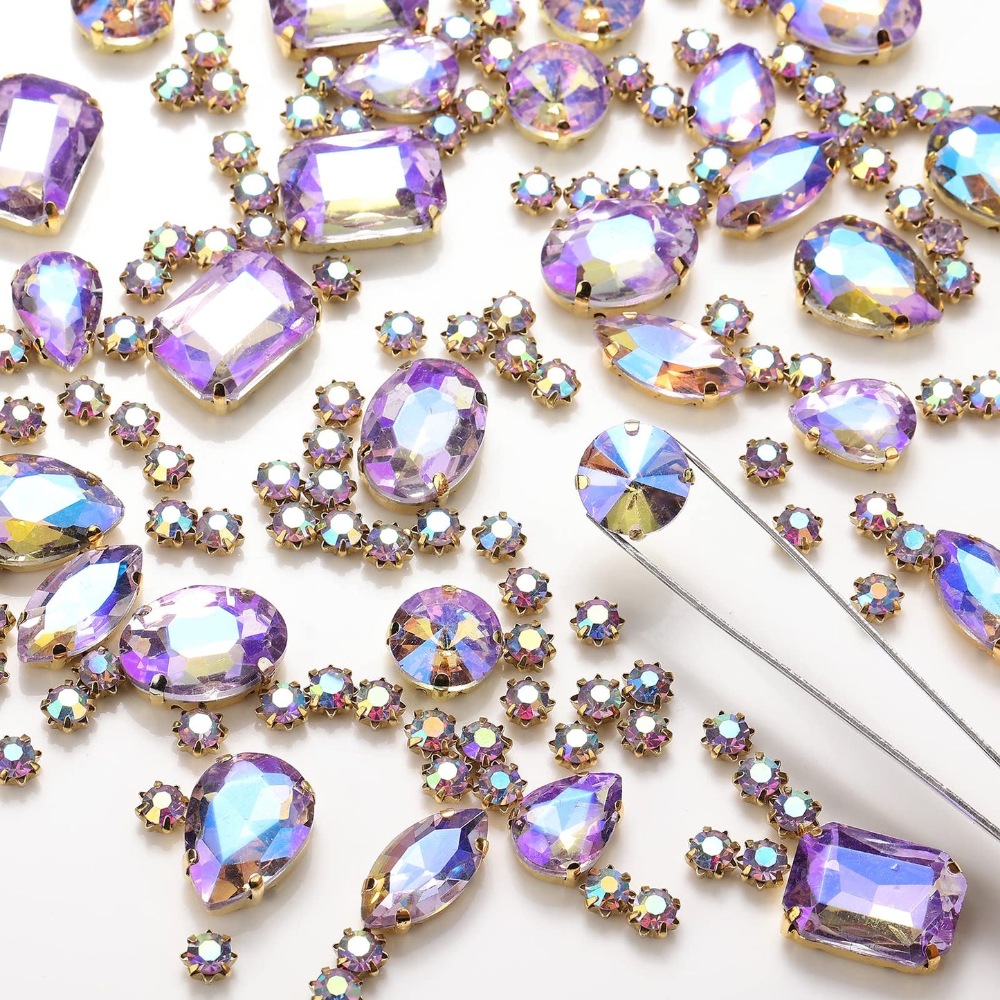 Choupee 130PCS Sew on Glass Rhinestone Blue,Sew On Rhinestone Metal Back Prong Setting Sewing Claw Rhinestone Mixed Shapes Sew On Glass Gems for Jewelry, Clothes, Costume, Shoes,Dress, Garments