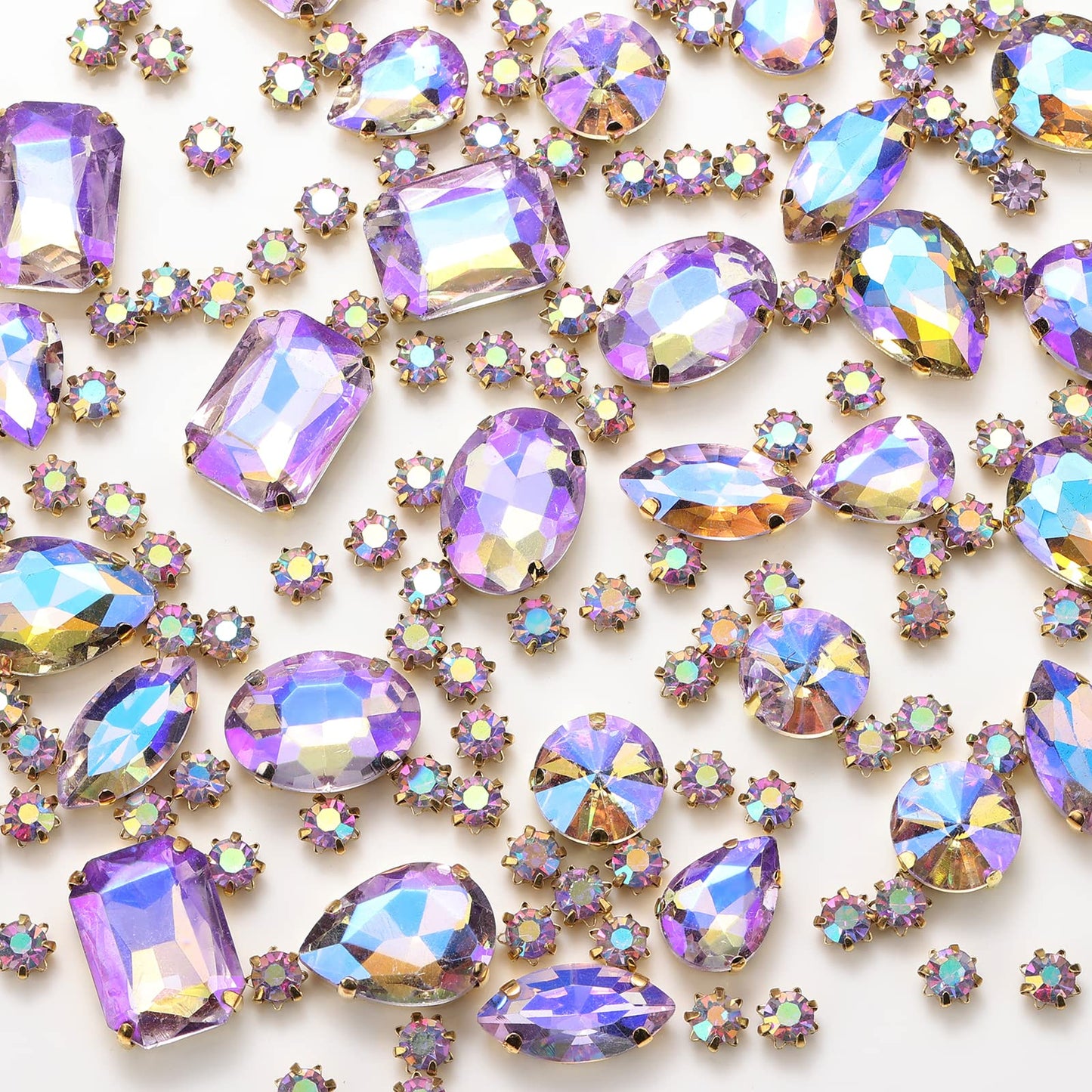 Choupee 130PCS Sew on Glass Rhinestone Blue,Sew On Rhinestone Metal Back Prong Setting Sewing Claw Rhinestone Mixed Shapes Sew On Glass Gems for Jewelry, Clothes, Costume, Shoes,Dress, Garments