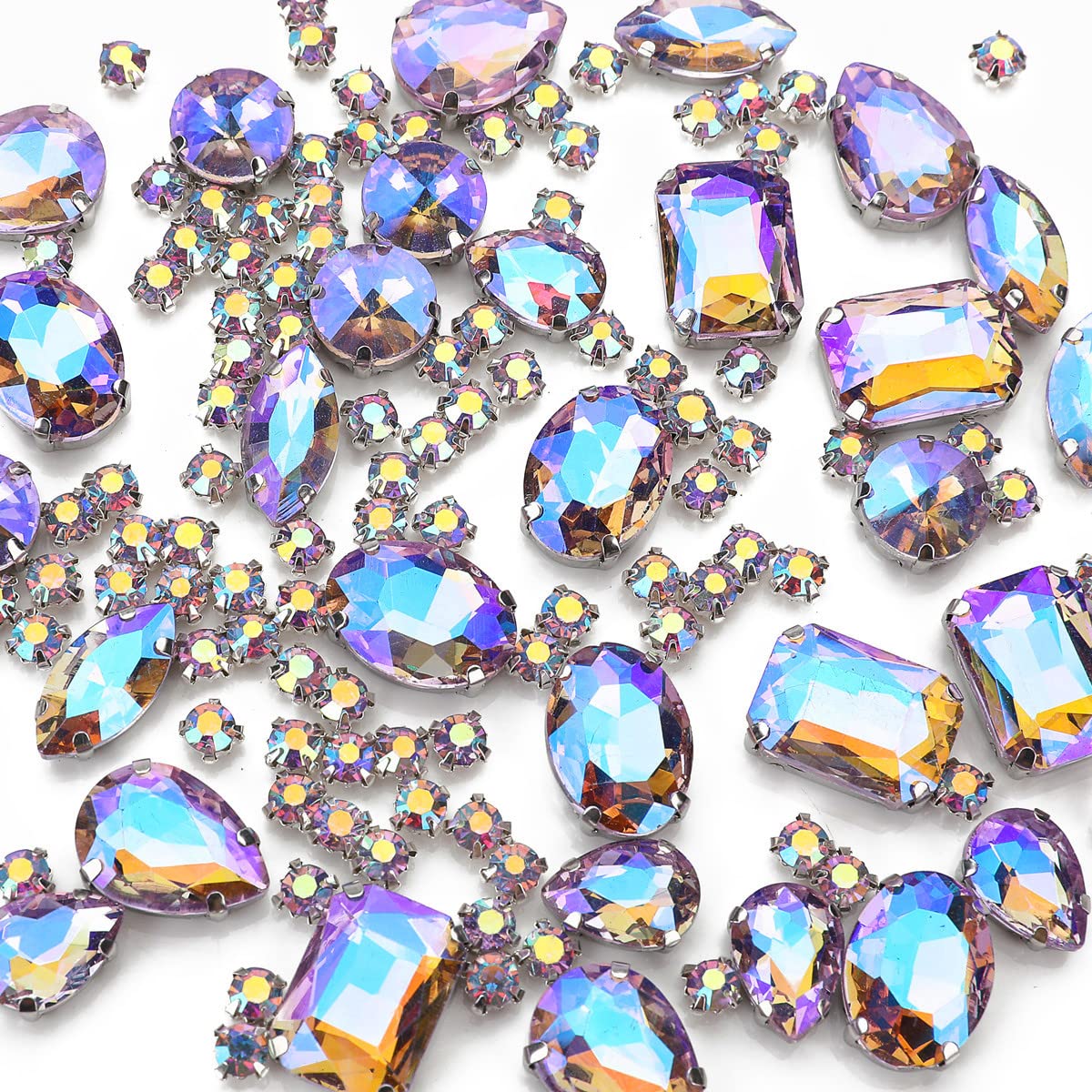 Choupee 130PCS Sew on Glass Rhinestone Blue,Sew On Rhinestone Metal Back Prong Setting Sewing Claw Rhinestone Mixed Shapes Sew On Glass Gems for Jewelry, Clothes, Costume, Shoes,Dress, Garments