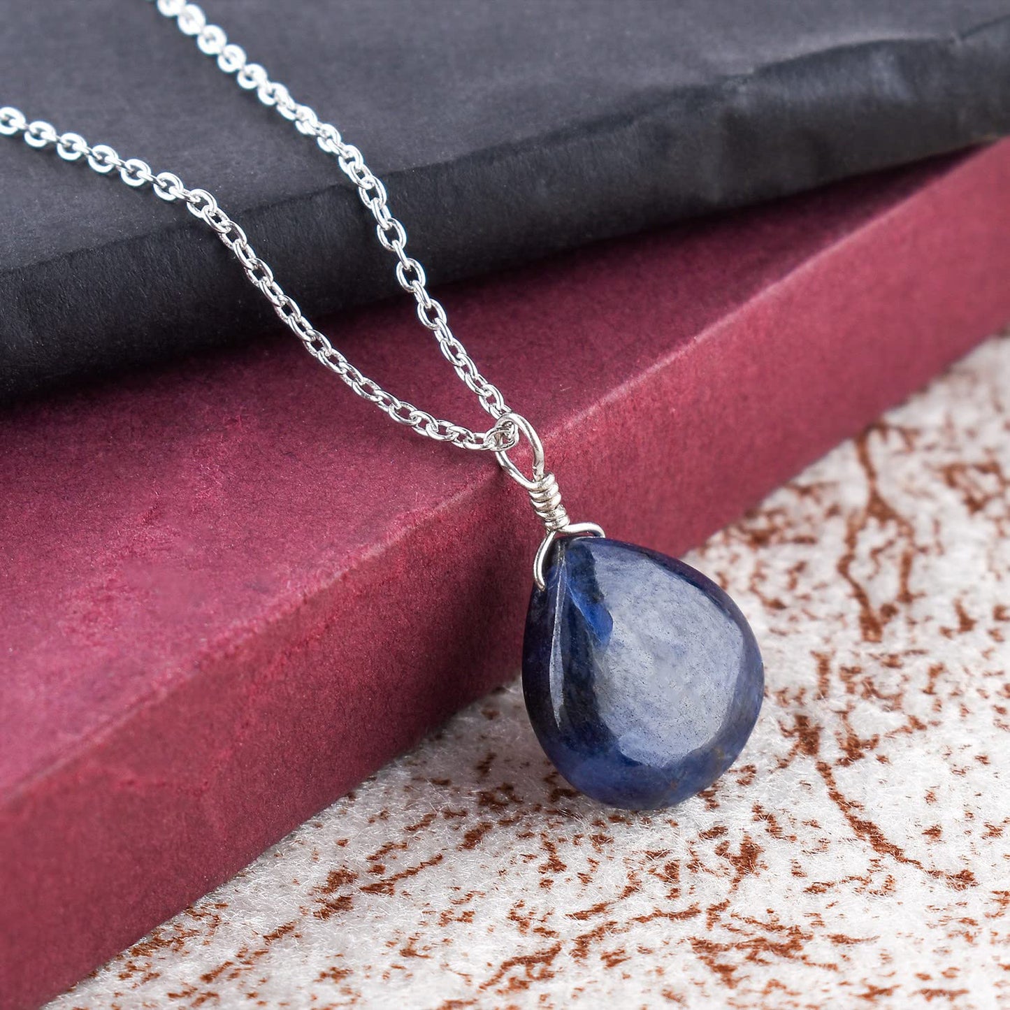 Luxurious Natural Blue Sapphire Gemstone Necklace - Chakra Healing Crystals, 925 Sterling Silver Handmade Statement Jewelry, Valentine Gift for Women, 18 inch by Odrillion Gems