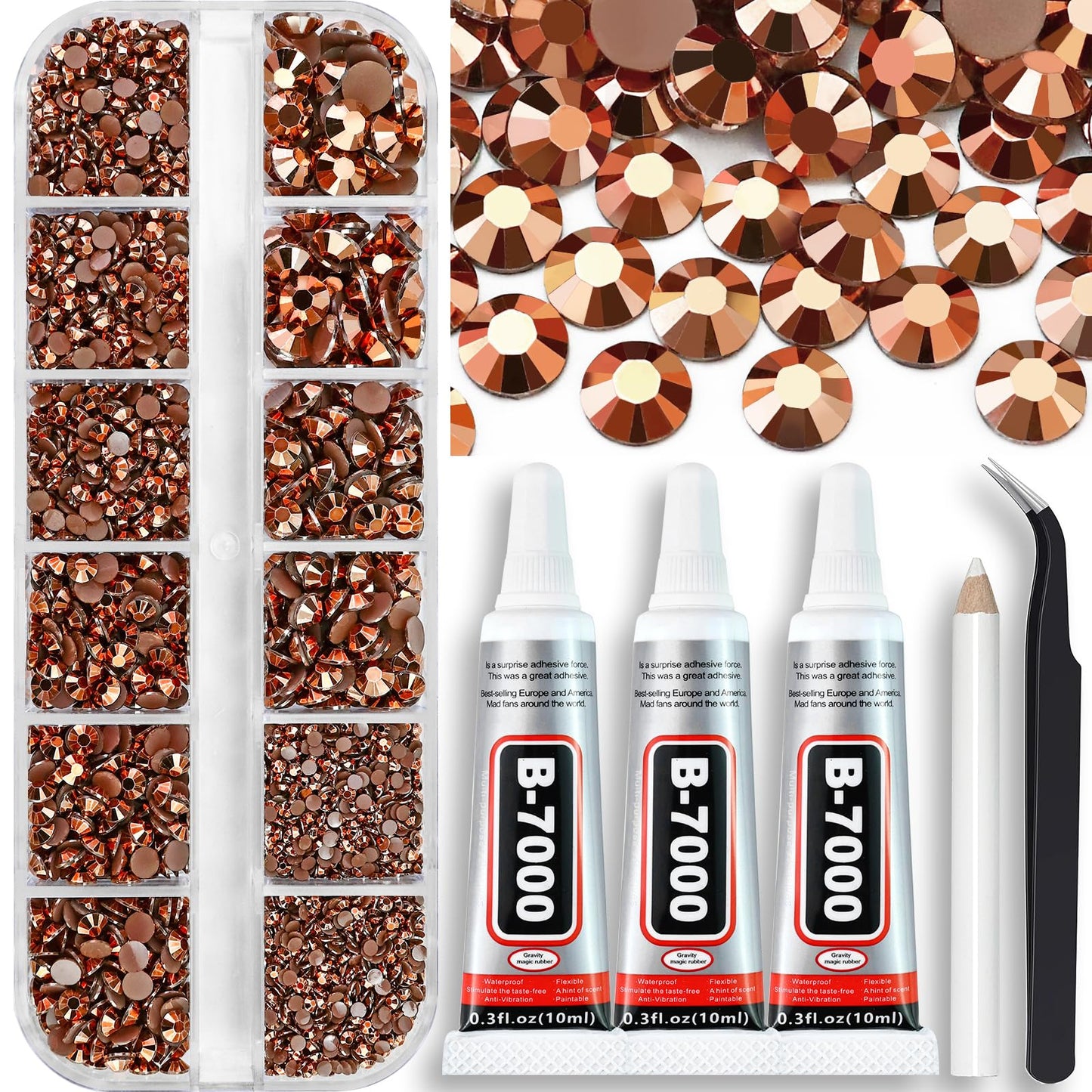 B7000 Clear Glue with 4000PCS Light Blue AB Rhinestones for Crafts Clothing Fabric Shoes, Glue Fix Sky Blue Flatback Gems for Nails Face Jewelry, Mixed 5 Sizes Diamond Gemstones Bejeweled Kit