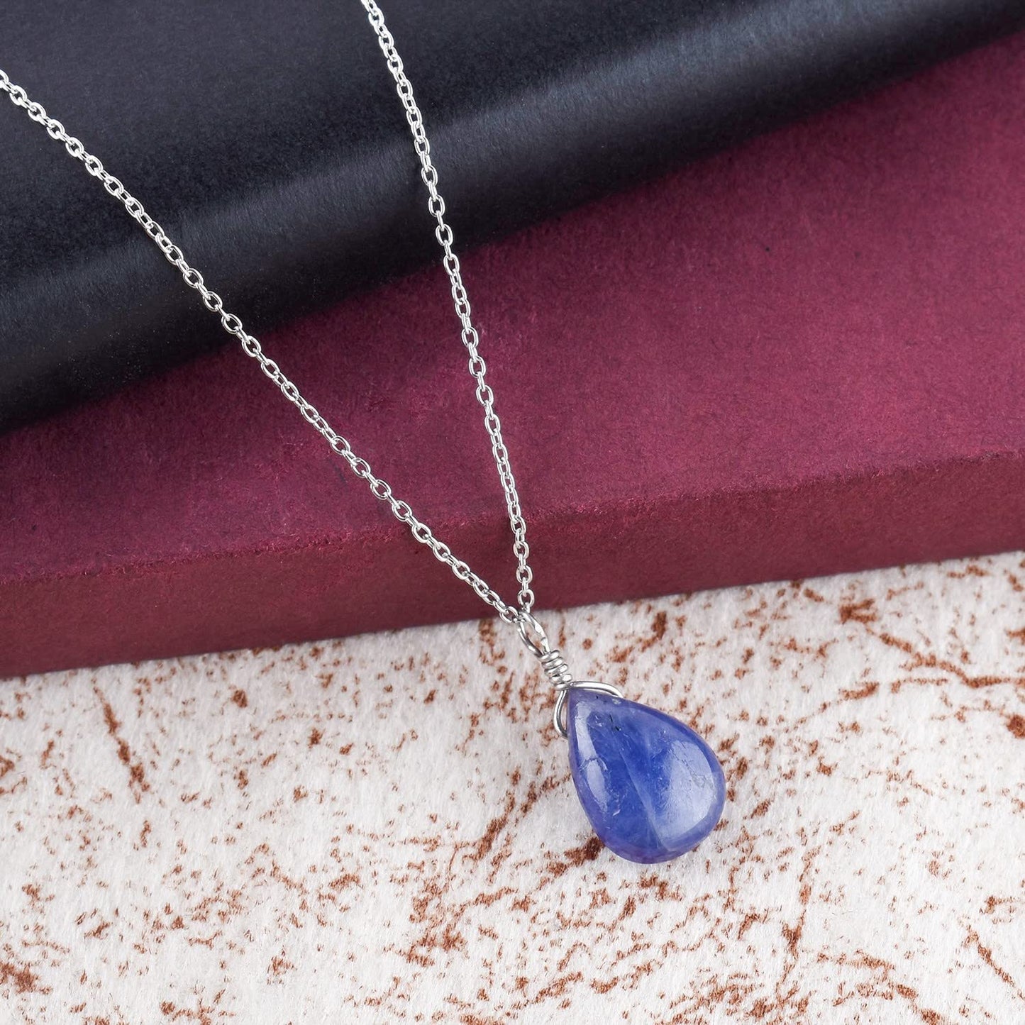 Luxurious Natural Blue Sapphire Gemstone Necklace - Chakra Healing Crystals, 925 Sterling Silver Handmade Statement Jewelry, Valentine Gift for Women, 18 inch by Odrillion Gems