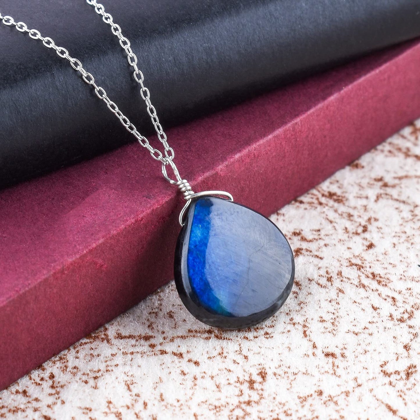 Luxurious Natural Blue Sapphire Gemstone Necklace - Chakra Healing Crystals, 925 Sterling Silver Handmade Statement Jewelry, Valentine Gift for Women, 18 inch by Odrillion Gems