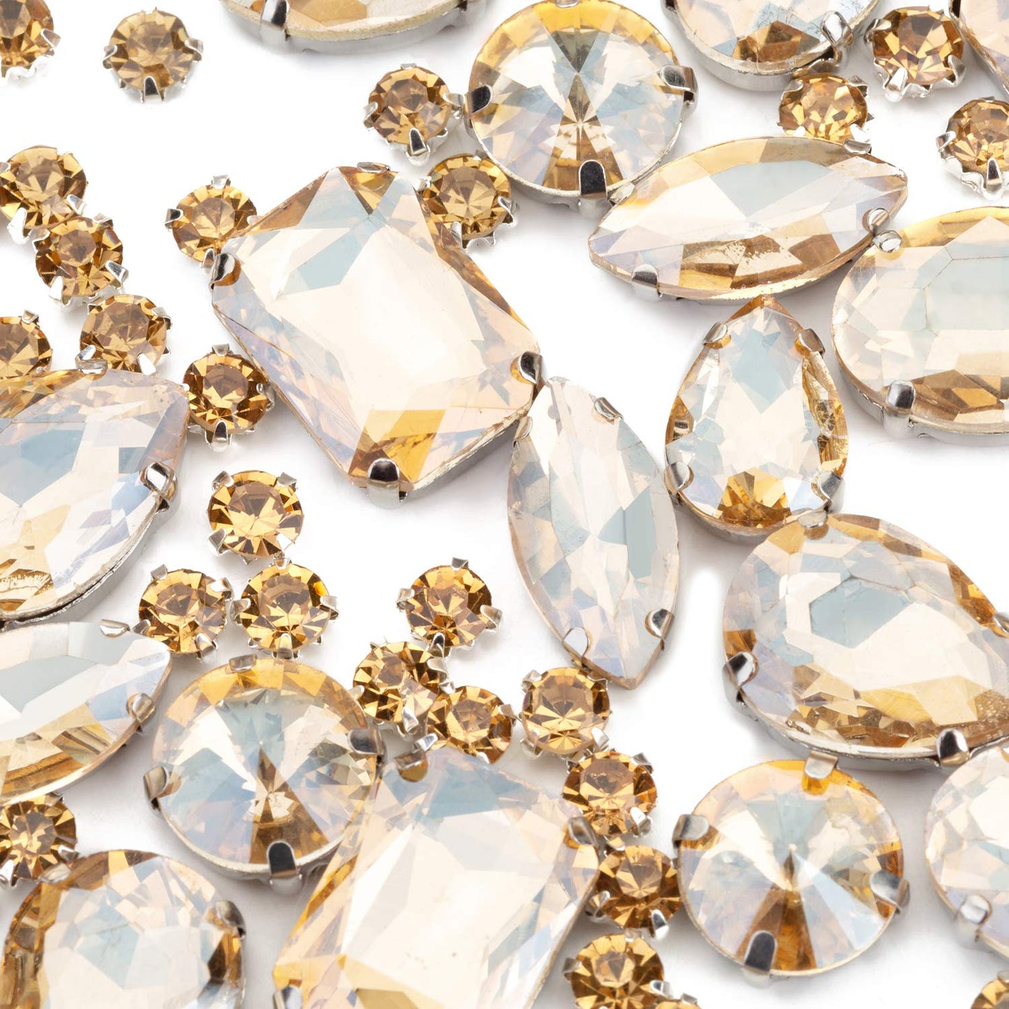 Choupee 130PCS Sew on Glass Rhinestone Blue,Sew On Rhinestone Metal Back Prong Setting Sewing Claw Rhinestone Mixed Shapes Sew On Glass Gems for Jewelry, Clothes, Costume, Shoes,Dress, Garments