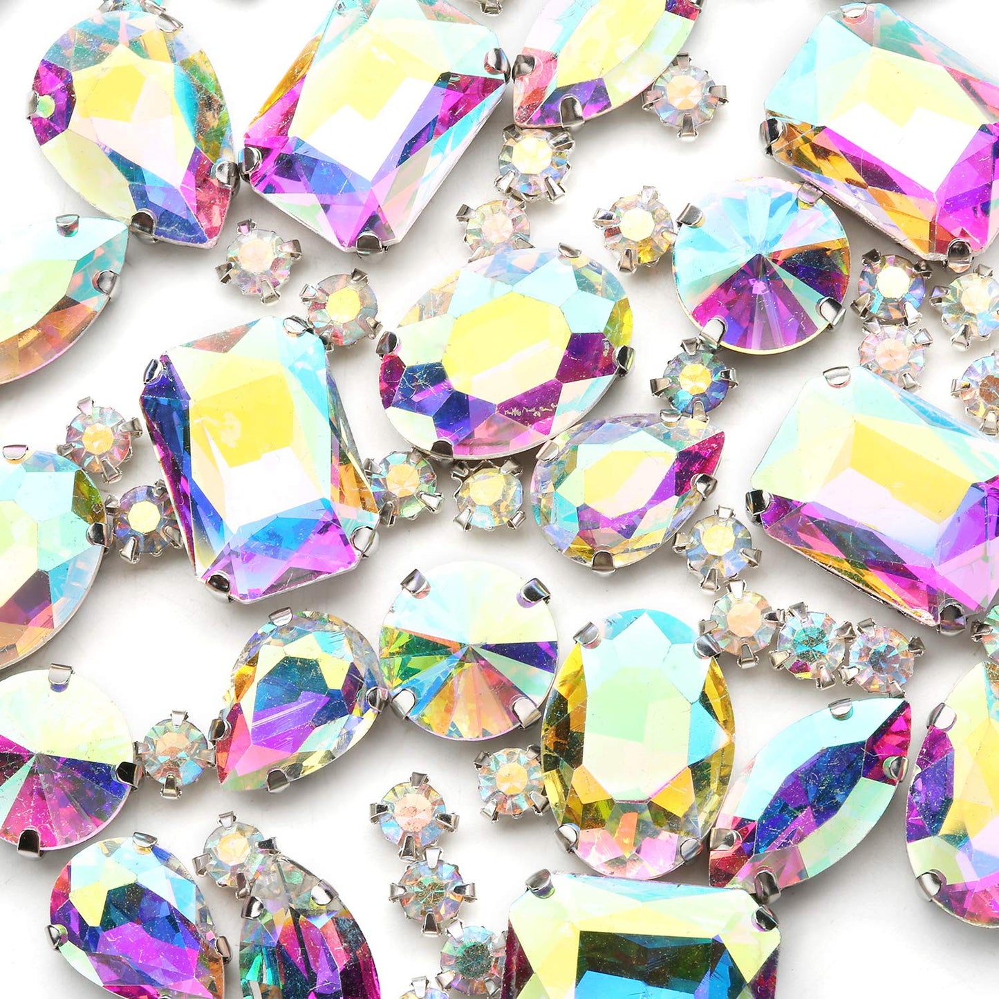 Choupee 130PCS Sew on Glass Rhinestone Blue,Sew On Rhinestone Metal Back Prong Setting Sewing Claw Rhinestone Mixed Shapes Sew On Glass Gems for Jewelry, Clothes, Costume, Shoes,Dress, Garments