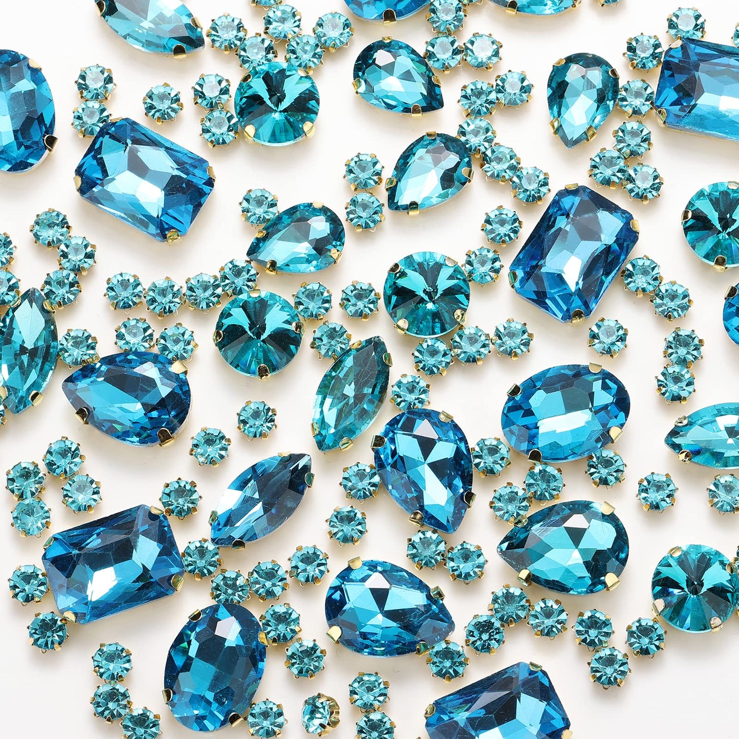 Choupee 130PCS Sew on Glass Rhinestone Blue,Sew On Rhinestone Metal Back Prong Setting Sewing Claw Rhinestone Mixed Shapes Sew On Glass Gems for Jewelry, Clothes, Costume, Shoes,Dress, Garments