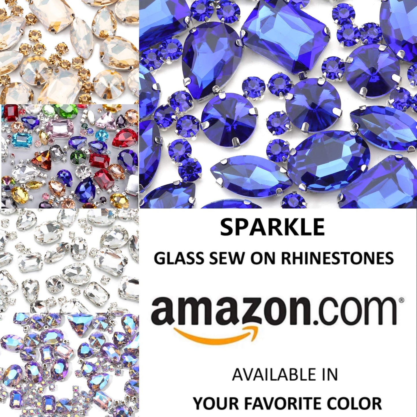 Choupee 130PCS Sew on Glass Rhinestone Blue,Sew On Rhinestone Metal Back Prong Setting Sewing Claw Rhinestone Mixed Shapes Sew On Glass Gems for Jewelry, Clothes, Costume, Shoes,Dress, Garments
