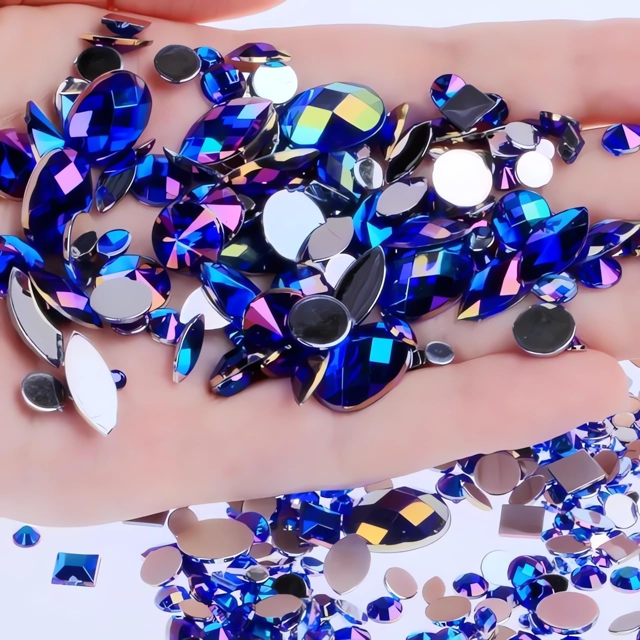 1000pcs Craft Gems AB Rhinestones, Lake Blue Flatback Jewels Gemstone, Acrylic Decorations for Crafting Cosplay Party, Embelishments Costume Making Accessories (06 Aquamarine AB)